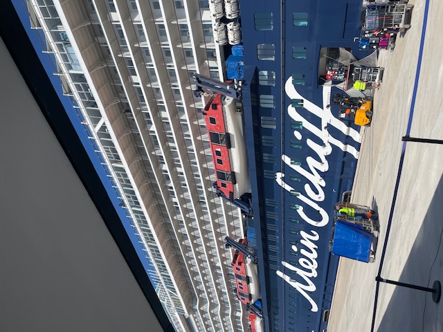 Mein Schiff 1 in port — boarding day, David Garrett Cruise, April 2026