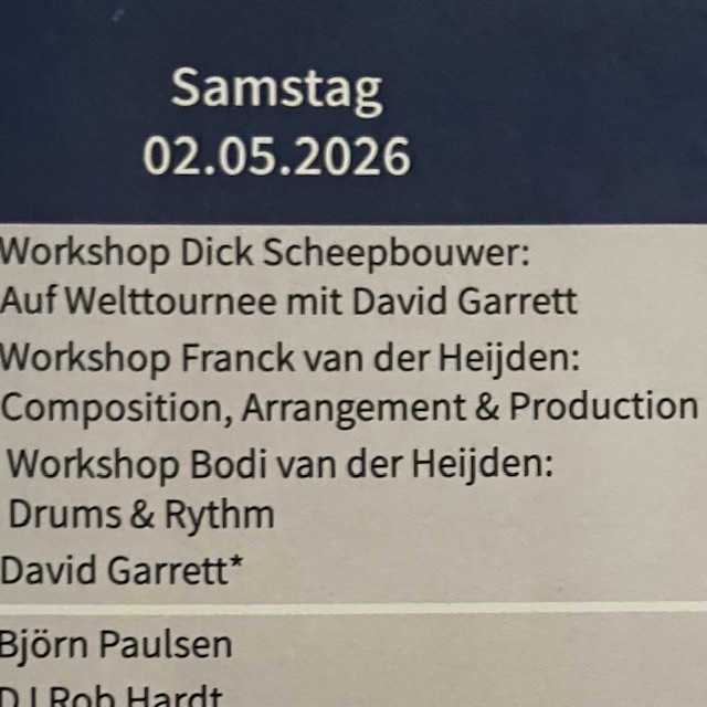 Programme of the day — Saturday, David Garrett Cruise, April 2026