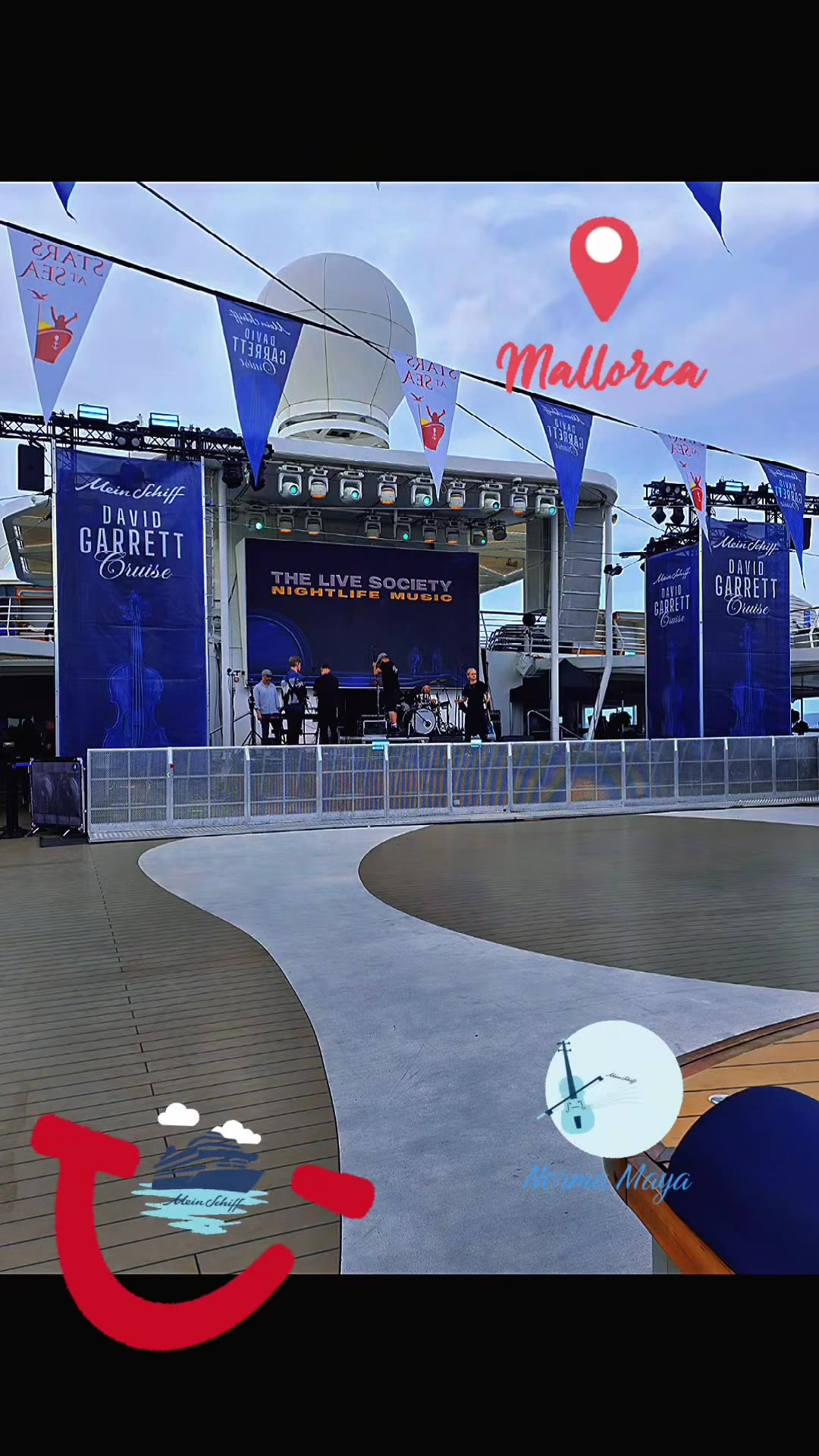The Live Society stage soundcheck on Deck 12 — Mallorca, David Garrett Cruise, April 2026